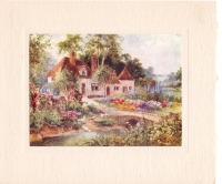 Ретро открытки - Сельский дом и мостик над ручьём