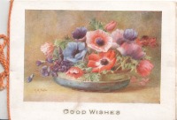 Ретро открытки - Разноцветные анемоны в голубой вазе