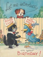 Ретро открытки - Удача и счастливые дни с вами. Кошка, собака и птица счастья