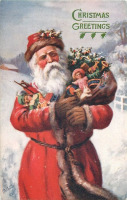 Ретро открытки - Ретро-поштівка.  Санта Клаус вітає з Різдвом.