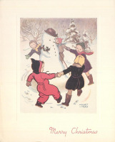 Ретро открытки - Рождественские дети и хоровод вокруг снеговика