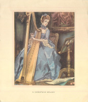 Ретро открытки - Рождественская мелодия и женщина в голубом платье