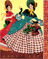 Ретро открытки - Женщины с корзиной падуба