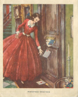 Ретро открытки - Женщина в красном платье и рождественские послания