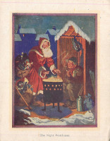 Ретро открытки - Ночной сторож и Санта у рождественского очага
