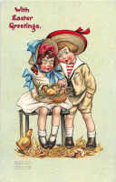 Ретро открытки - Пасхальные поздравления, Дети и цыплята
