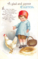 Ретро открытки - Счастливой Пасхи, Мальчик с корзинкой и курица