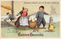 Ретро открытки - Голландские дети и пасхальная корзина