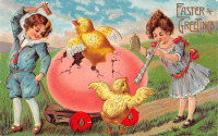 Ретро открытки - Пасхальные поздравления, Дети с цыплятами