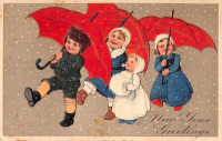 Ретро открытки - Новогодние поздравления, Дети под снегом