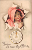Ретро открытки - Новогодние поздравления, Девочка с часами