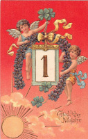 Ретро открытки - 1 января, Ангелы, клевер и цветочная подкова