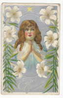 Ретро открытки - Пасхальные поздравления. Девочка и белые лилии