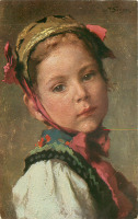 Ретро открытки - Девочка в белой блузке и головном уборе