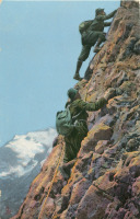 Ретро открытки - Альпинисты поднимаются по скальной стене