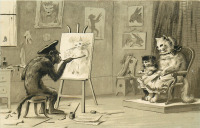 Ретро открытки - Арт-обезьянник. В мастерской художника. Семейный портрет