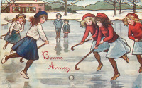 Ретро открытки - С Новым Годом. Дети и хоккей на льду