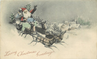 Ретро открытки - Санта Клаус и оленья упряжка