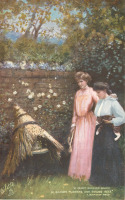 Ретро открытки - Тихий летний сад с цветами и трудолюбивыми пчёлами