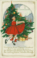 Ретро открытки - Счастливого Рождества. Девочка в красном платье