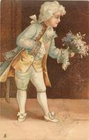 Ретро открытки - Мальчик в камзоле с букетом цветов