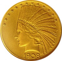Старинные деньги (бумажные, монеты) - Описание:	бюст женщины в национальном головном уборе индейцев