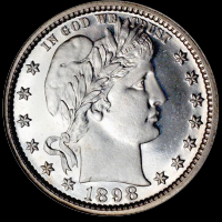 Старинные деньги (бумажные, монеты) - 25 центов США 1898 года (аверс)