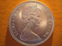 Старинные деньги (бумажные, монеты) - ДОЛЛАР КАНАДА 1965 г СЕРЕБРО