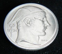 Старинные деньги (бумажные, монеты) - 50 франков 1954 Бельгия Меркурий и Казуцей серебро