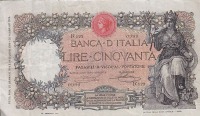Старинные деньги (бумажные, монеты) - Италия, банкнота 50 лир 1919 года