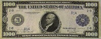 Старинные деньги (бумажные, монеты) - 2. Купюра достоинством 1 000 долларов.