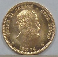Старинные деньги (бумажные, монеты) - Норвегия, 10 золотых крон 1874 года