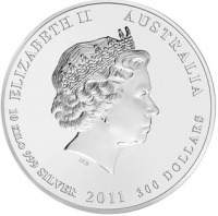 Старинные деньги (бумажные, монеты) - Австралийская серебряная монета весом 10 килограммов посвященная Году Кролика, тираж 500