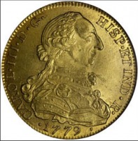 Старинные деньги (бумажные, монеты) - 8 ескудо, Колумбия 1779 год