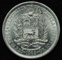 Старинные деньги (бумажные, монеты) - Монета ВЕНЕСУЭЛА 2 боливара Серебро UNC 1965
