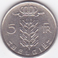 Старинные деньги (бумажные, монеты) - 5 франков 1960г.Бельгия.