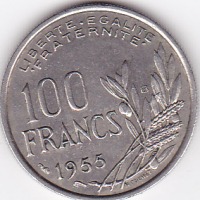 Старинные деньги (бумажные, монеты) - 100 франков 1955г.Франция