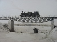 Железная дорога (поезда, паровозы, локомотивы, вагоны) - Паровоз набирает воду из реки.