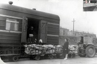 Железная дорога (поезда, паровозы, локомотивы, вагоны) - Выгрузка почты из почтового вагона поезда Москва-Магнитогорск