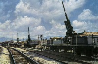 Железная дорога (поезда, паровозы, локомотивы, вагоны) - Немецкая батарея 88-мм зенитных орудий на жд.платформах
