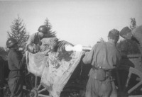 Войны (боевые действия) - Советские санитары укладывают на конную повозку бойца. Южно-Сахалинская наступательная операция. 1945