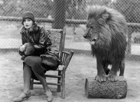 Актеры, актрисы - кино и театра - Грета Гарбо с львом Лео на студии MGM, 1926
