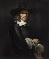 Картины - Рембрандт ван Рейн. «Портрет мужчины в высокой шляпе и перчатках». 1658–1660. Национальная галерея искусств, Вашингтон.