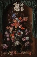 Картины - Цветы в вазе и зелёная занавеска, 1615
