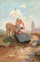 Картины - Маленькая пастушка с овечкой