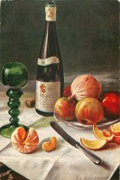 Картины - Натюрморт с зелёным бокалом, апельсином и яблоками