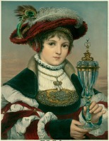 Картины - Эльза. Девушка в историческом костюме и шляпе с перьями