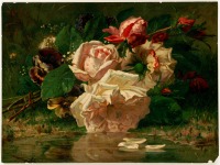 Картины - Жан Батист Роби. Букет роз и берег реки