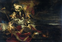Картины - Корнелис Бишоп. Аллегория путешествия в Чатем с портретом Корнелиса де Витта