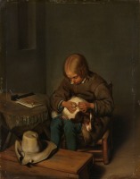 Картины - Мальчик с собакой на коленях